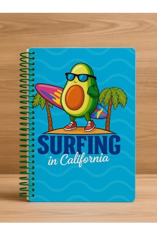 Öğrenci Ve Ofis Kullanımı İçin Uygun Surfing İn California Temalı Spiralli Kareli Defter 80 Yaprak