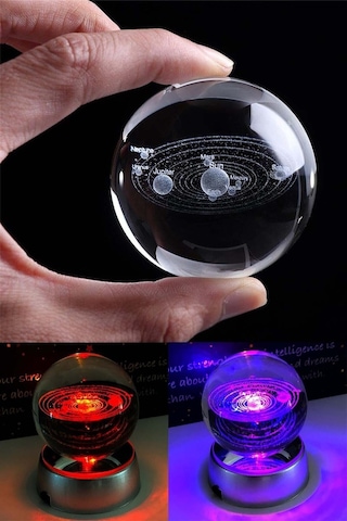 Işıklı Cam Küre Güneş Sistemi Saat Pilli