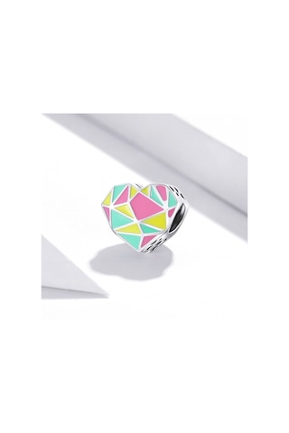 S925 Ayar Gümüş Kalp Geometri Boncuk Dıy Bilezik Kolye Aksesuarları Çok Renkli