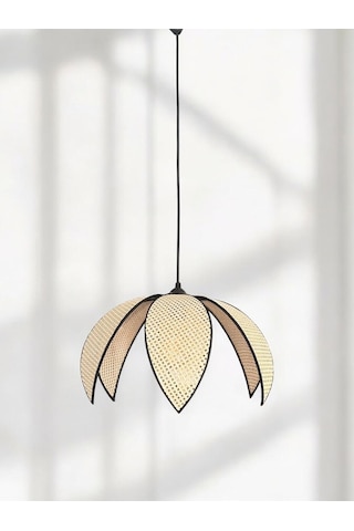 Modern Hazeran Görünümlü Yapraklı Çiçek Şeklinde Bohem Rustik Avize - Krem Krem