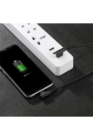 Pc 3m Siyah Android Açılı Örgülü Veri Kablosu, Naylon Usb Şarj Kablosu