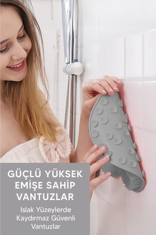 Pratik Silikon Vantuzlu Banyo Masaj Pedi Sırt Ayak Kesesi Yıkama Aleti Sırt Lifi Ayak Matı