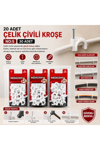 Medalyan Dl-41 Çelik Çivili Kroşe No 5 - 20'li Paket 0 - 10 CM