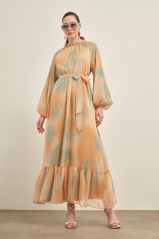 Ftz İpek Saten Elbise Turuncu 31039 Turuncu