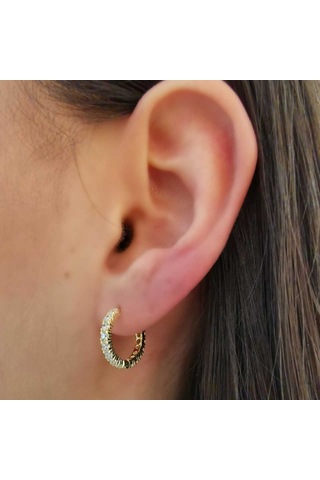 Halka Gümüş Küpe Zirkon Taşlı Gold