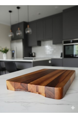 Limon Dekor Premium Akasya Masif Ahşap Kesme Ve Sunum Tahtası 39x22 Cm - 34 Mm Kalınlık Koyu Kahverengi
