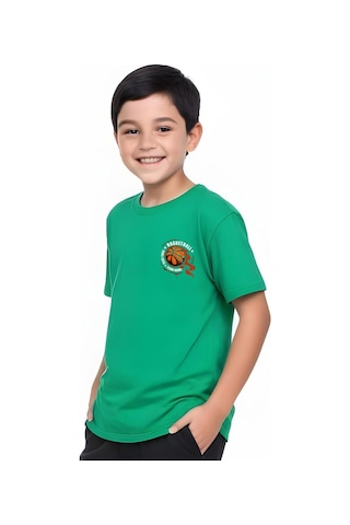 Panios Kids Basketball Baskılı Erkek Çocuk Kısa Kollu Tişört Yeşil