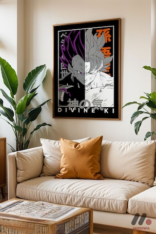 Dragon Ball Divine Ki Poster, Ahşap Çerçeveli Duvar Tablosu - Anime Severlere Özel Hediye
