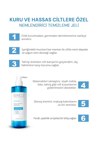 Sinoz Hydrapro Kuru ve Hassas Ciltler için Nemlendiricili Yüz Temizleme Jeli 400 ML
