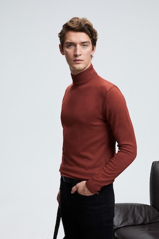 Grimelange REBEL Erkek Yarım Balıkçı Yaka Basic Slim Fit Triko Kiremit Rengi Kazak