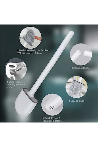 Konesam Silikon Tuvalet Fırçası Seti - Yumuşak Tüyler, Glazeyi Korur, Kolay Temizlenir, Duvar Montajlı İnce Tasarım Diğer