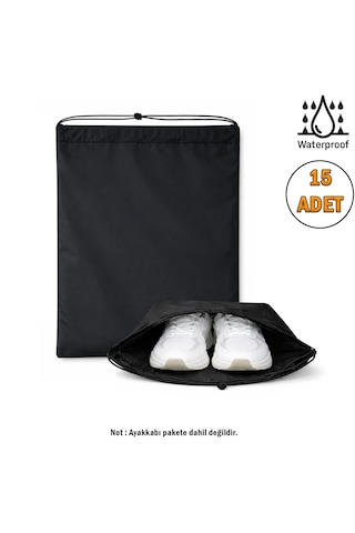 Microcase Su Geçirmez İpli Ayakkabı Eşya Düzenleyici Seyahat Çantası Hurç 44,5x34 Cm 15 Adet Al5504 Siyah