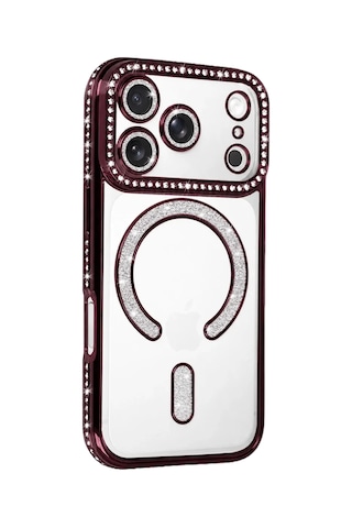 Zenviya21 Newface Apple İphone 18 Pro Max Joke Simli Magneticsafe Kılıf - Bordo Zenya785 renkli