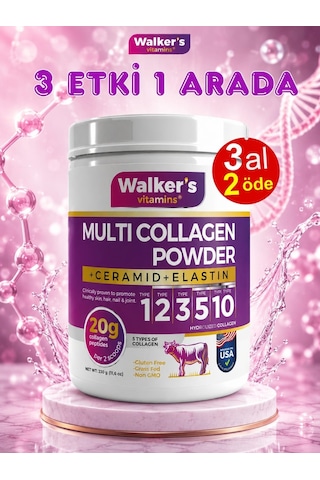 Walker's Vitamins %100 Saf Ve Doğal Ceramide, Elastin, Cranberry, İçeren Çift Hidrolize Kolajen - Collagen