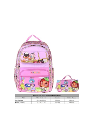 Kaukko Kids Nagy Pembe Kız Çocuk İlkokul Sırt Çantası Ve Kalem Çantası Seti - Setkk-l5333c