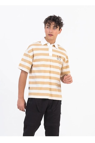 Zekids Erkek Çocuk Pamuklu Çizgili Polo Yaka Tshirt-12905-bej Bej
