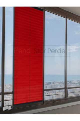 Kırmızı Plise Katlanır Cam Balkon Perdesi - Ofis Perdesi - Salon Perdesi - 088 Kırmızı