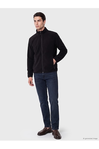 Lcwaıkıkı Classic Siyah Dik Yaka Erkek Polar Fermuarlı Sweatshirt