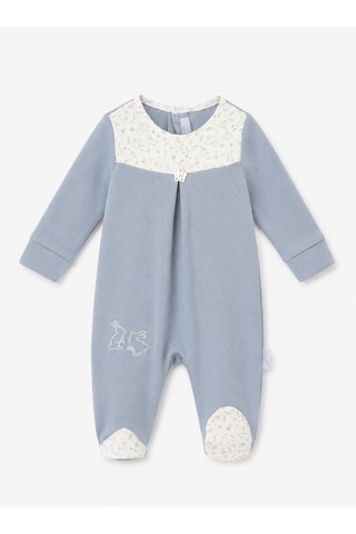 Babyhola Tavşan Desenli %100 Pamuk Modal Patikli Bebek Tulumu 15232 Gri