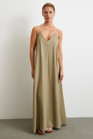 İp Askılı Keten Elbise Haki Haki