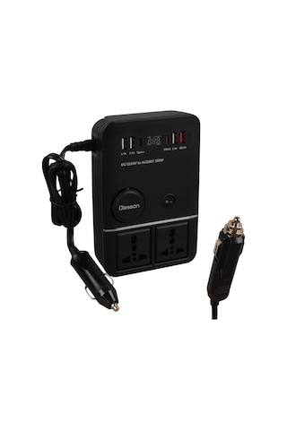 Ayt Olesson 1661 Dc 12-24v 200w Oto Araç Power İnverter 2x Çakmak Girişi 2x Type-c 4x Usb 2x 220v Üniversal Priz