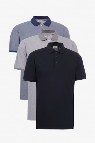 George Henry 3'Lü Çekmeyen Pamuklu Kumaş Slim Fit Dar Kesim Kıvrılmaz Polo Yaka Tişört Paketi Açık Lacivert-Gri-Siyah