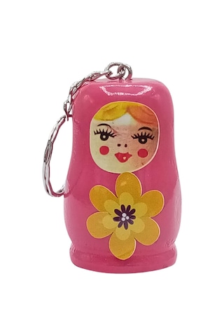 Ahşap Matruşka Bebek Anahtarlık Pembe 5cm Büyük Boy