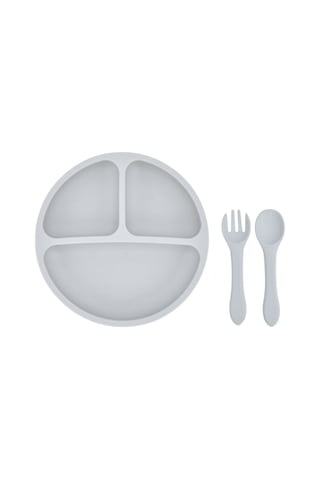 Moveevo Bebekler İçin Silikon Yemek Tabağı - Taşınabilir Çocuk Besteği, Silikon Kaşık Ve Çatal Dahil, Gri Gri