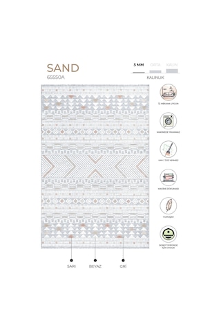Koza Halı Sand Gri Sarı Kolay Temizlenebilir Halı Kilim Salon Oturma Odası Gri Sarı