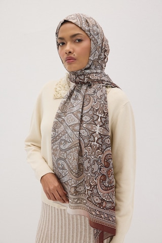 Mirsoy Scarf Eftelya Pamuk Etnik Desen Şal Kahverengi