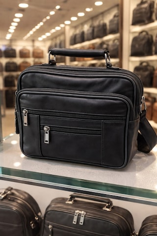 Newish Polo Hakiki Deri Postacı El Çantası Yan Kasasız Model - Küçük Siyah