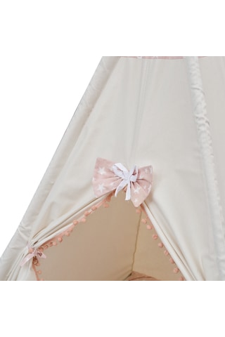 Exorbaby Lüks,büyük Boy,ahşap Ve Pamuklu Naturel Kumaş,toplanmaz,devrilmez,puf Minderli Oyun Çadırı Pembe