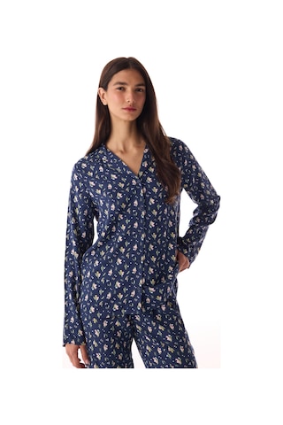 Penti Koyu Mavi Pretty Flowers Gömlek Pantolon Pijama Takımı K.mavı