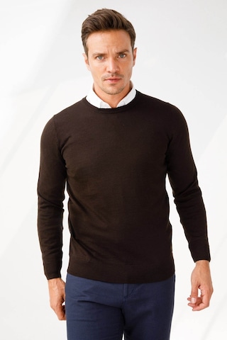Desen Triko Erkek Basic Sıfır Yaka İnce Triko Kazak 02421603 Koyu Kahve Koyu Kahve