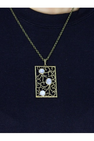 Doğal Taş Aytaşı 3'lü Doğal Taşlı Antik Kadın Kolye Euk45ay Beyaz