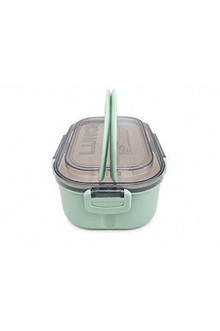 Bölmeli Lunch Box Sızdırmaz Kapaklı, Çatal Kaşık Bıçaklı Pratik Yemek Saklama Kabı Beslenme Kabı Yeşil