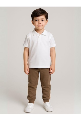 Çocuk Beli Paçası Lastikli Yumuşak Dokulu Okul Eşofman Altı-16088 Kahverengi