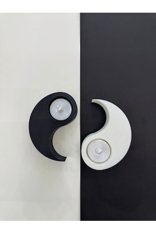 Yin Yang Mumluk Siyah Beyaz Çift Hazneli Led Tealight Dekoratif Mumluk