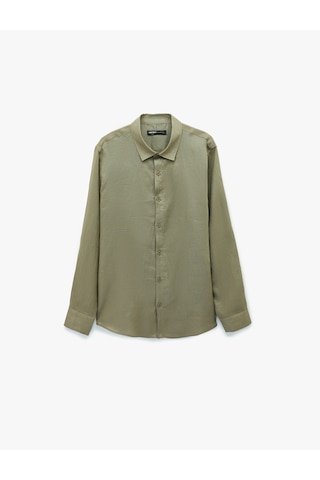 Koton Klasik Yaka Regular Fit Uzun Kollu Keten Gömlek Vizon 6sam60190hw Taba