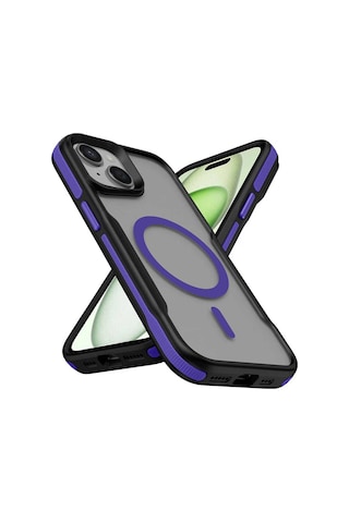 Apple Uyumlu iPhone 14 Kılıf M-safe Şarj Özellikli Renkli Kenar Airbag Şeritli Mkst Lamer Kapak - Mor Mor