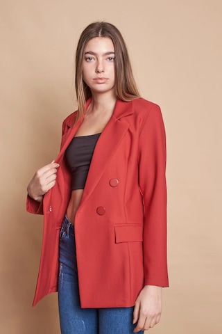 Kadın Düğme Detaylı Uzun Kol Şık Ofis Süs Cep Kapaklı Kumaş Blazer Ceket -bordo Bordo