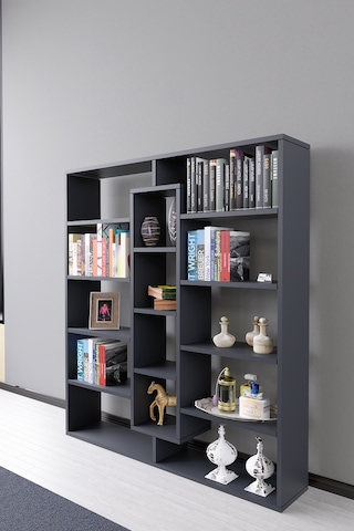 Kiola 14 Bölmeli Dekoratif Açık Tasarım Kitaplık Modern Kitap... Antrasit