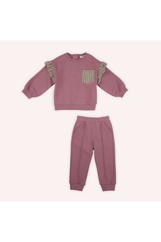 Kız Çocuk Fırfır Detaylı 2'li Eşofman Takım Gül Kurusu 2421gb17004-4849 001