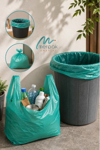 Kalın Yeşil Poşet Büyük Boy 1 Kg Hışır Atlet Poşet 30x60 Cm Çöp Poşeti Market Manav Poşeti