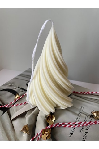 Yılbaşı Çam Ağacı Dekoratif Model Kokulu Vegan Soya Mum Beyaz