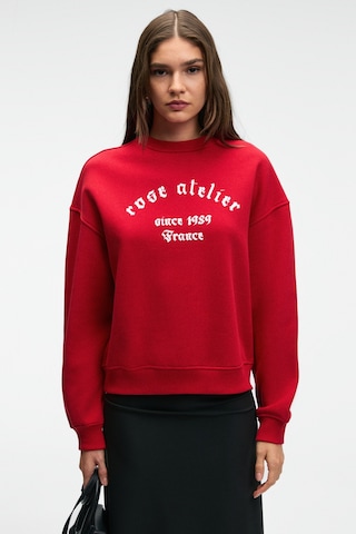 Grımelange Morevessa Kadın Regular Fit Baskı Detaylı Yuvarlak Yakalı Kırmızı Sweatshirt Kırmızı