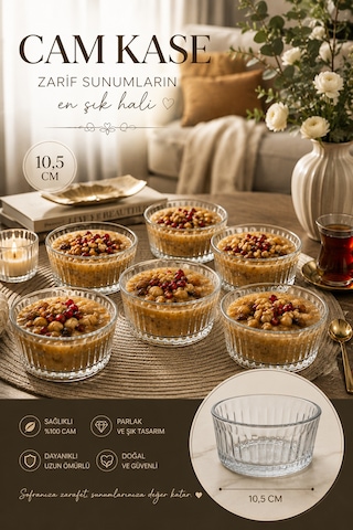 Porsima 13992 Vanes Asya 6'lı 200 Ml Çizgili Cam Çerezlik, Reçellik & Kahvaltılık Kase Yok