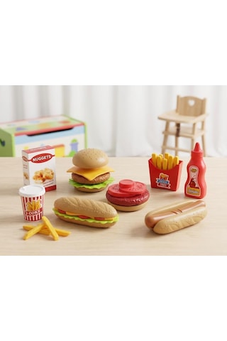 Fast Food Oyuncak Seti - Eğitici Zeka Geliştirici Oyuncak Hamburger Ve Sandviç Mutfak Seti