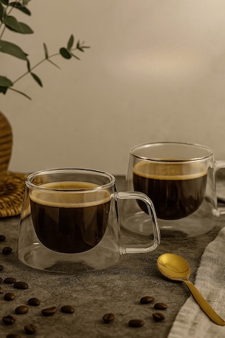 2 Adet 120 Ml Çift Cidarlı Cam Kahve Espresso Bardağı Mıt1283 Şeffaf