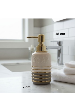 Lumina Gold Lüks Porselen Sıvı Sabunluk - Altın Çizgili Banyo Aksesuarı Gri